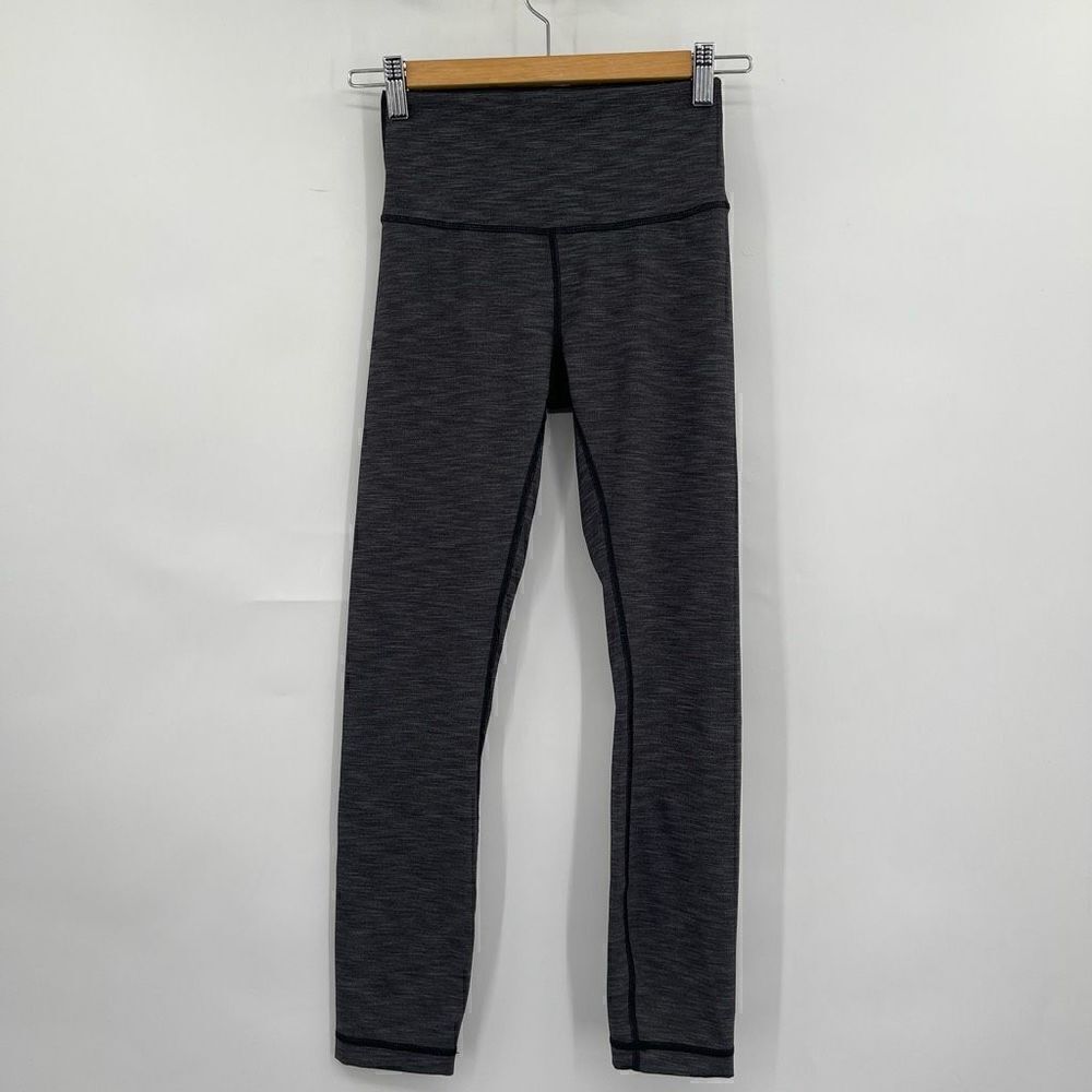 Lululemon Gray & Black Striped Wunder Under High-Rise Leggings Size 4